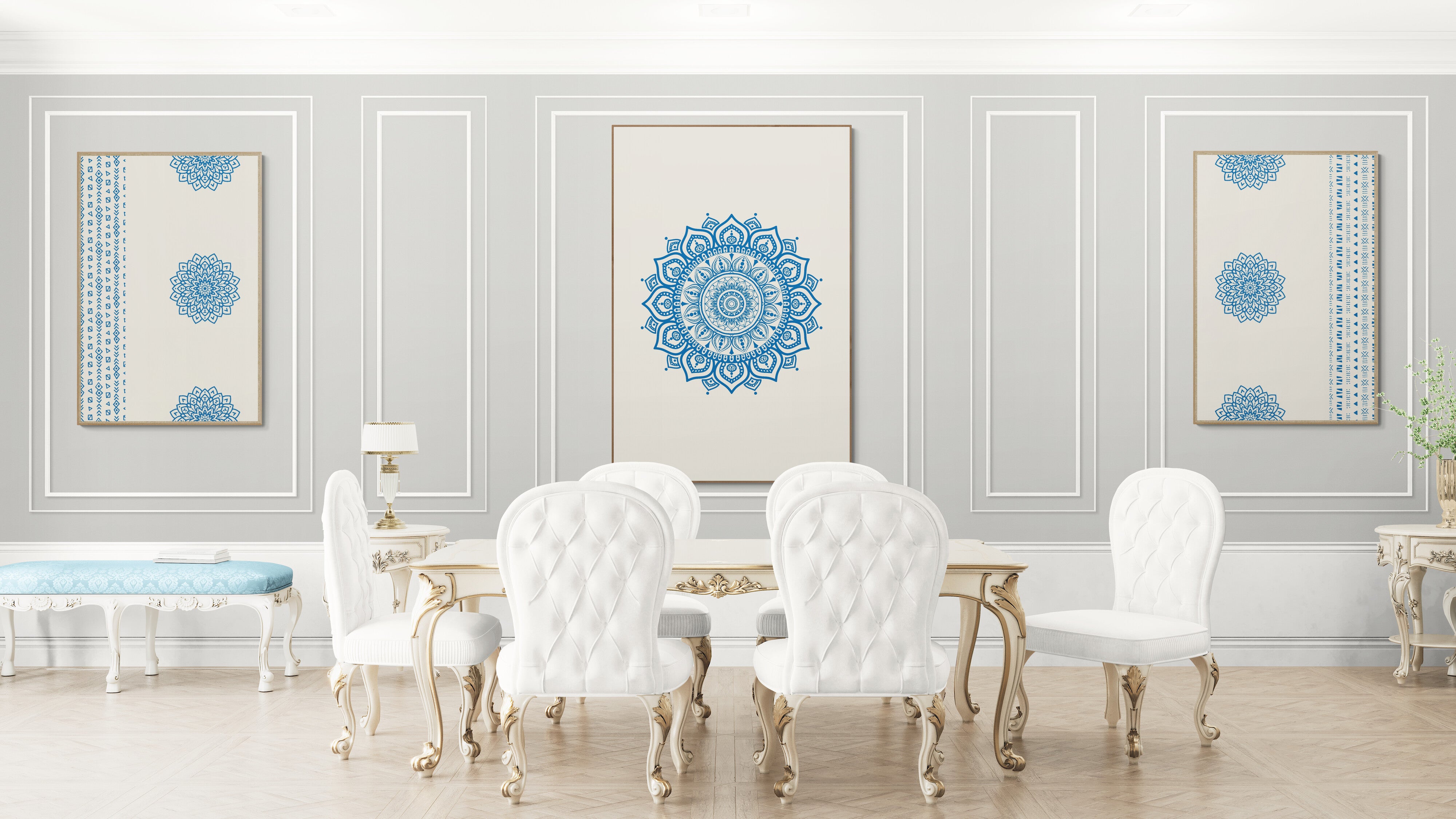 Boho Blue Mandala Art Print Set - Spiritual Triptych Wall Decor