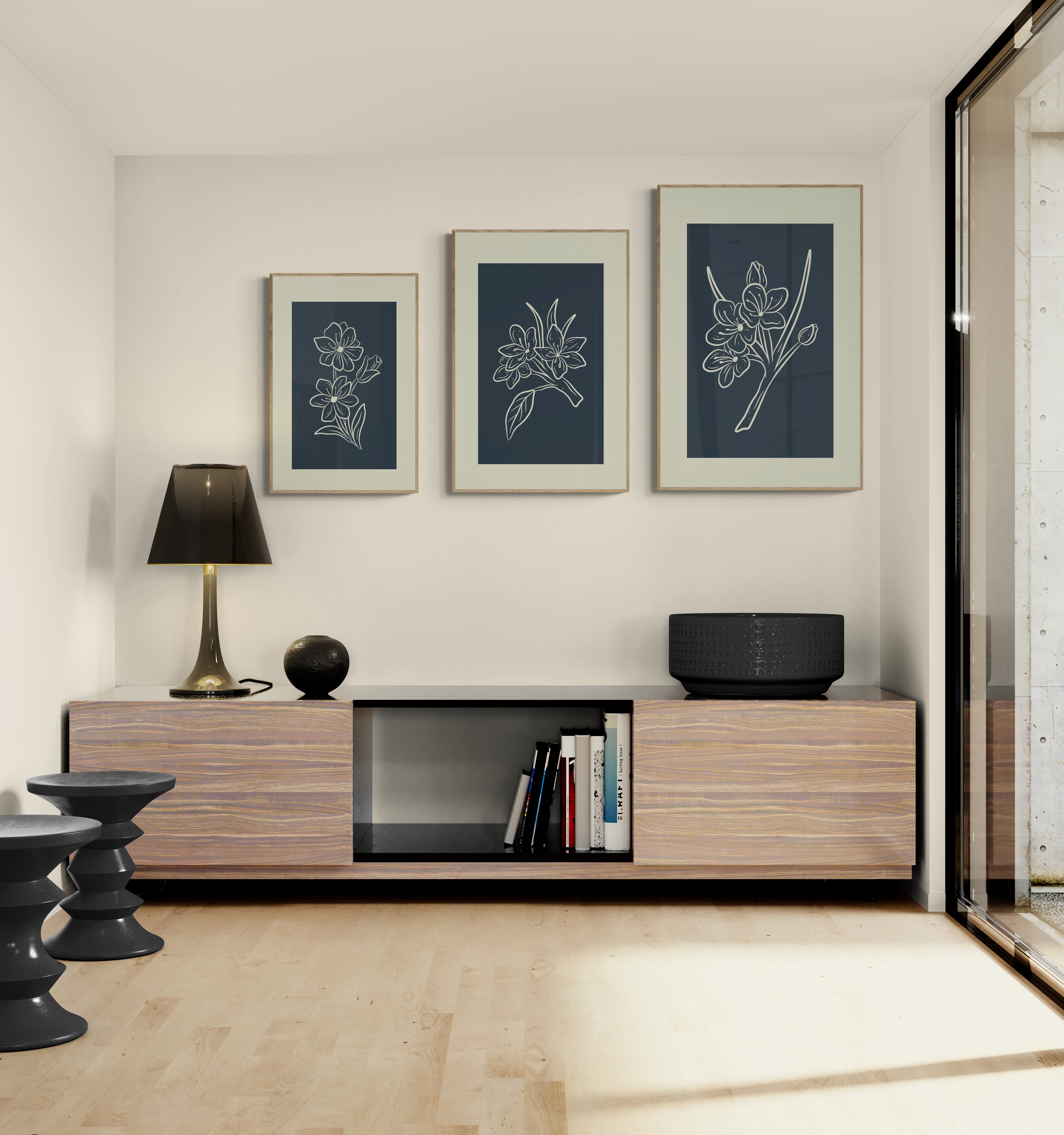 Modern Floral Botanical Trio: Elegant Bloom Art Prints for Your Home