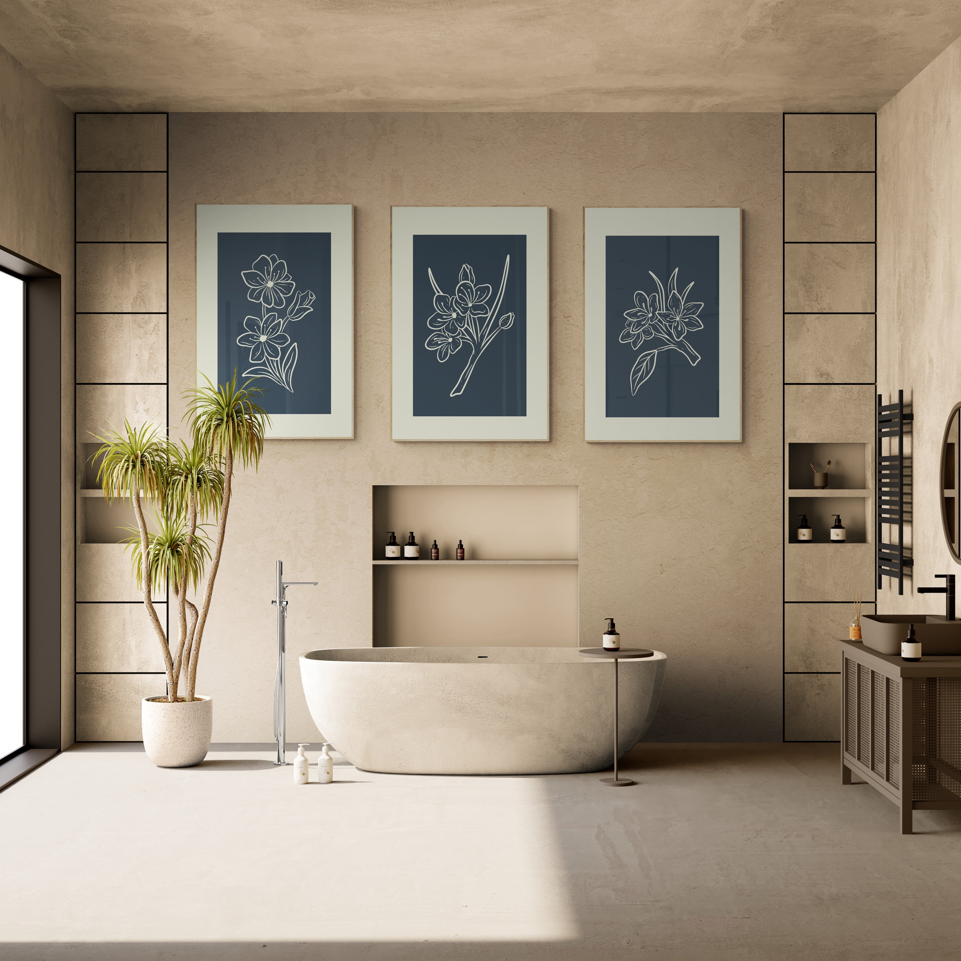Modern Floral Botanical Trio: Elegant Bloom Art Prints for Your Home
